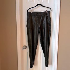 Spanx Dark Brown Faux Leather Joggers, Dark Brown, Size Large